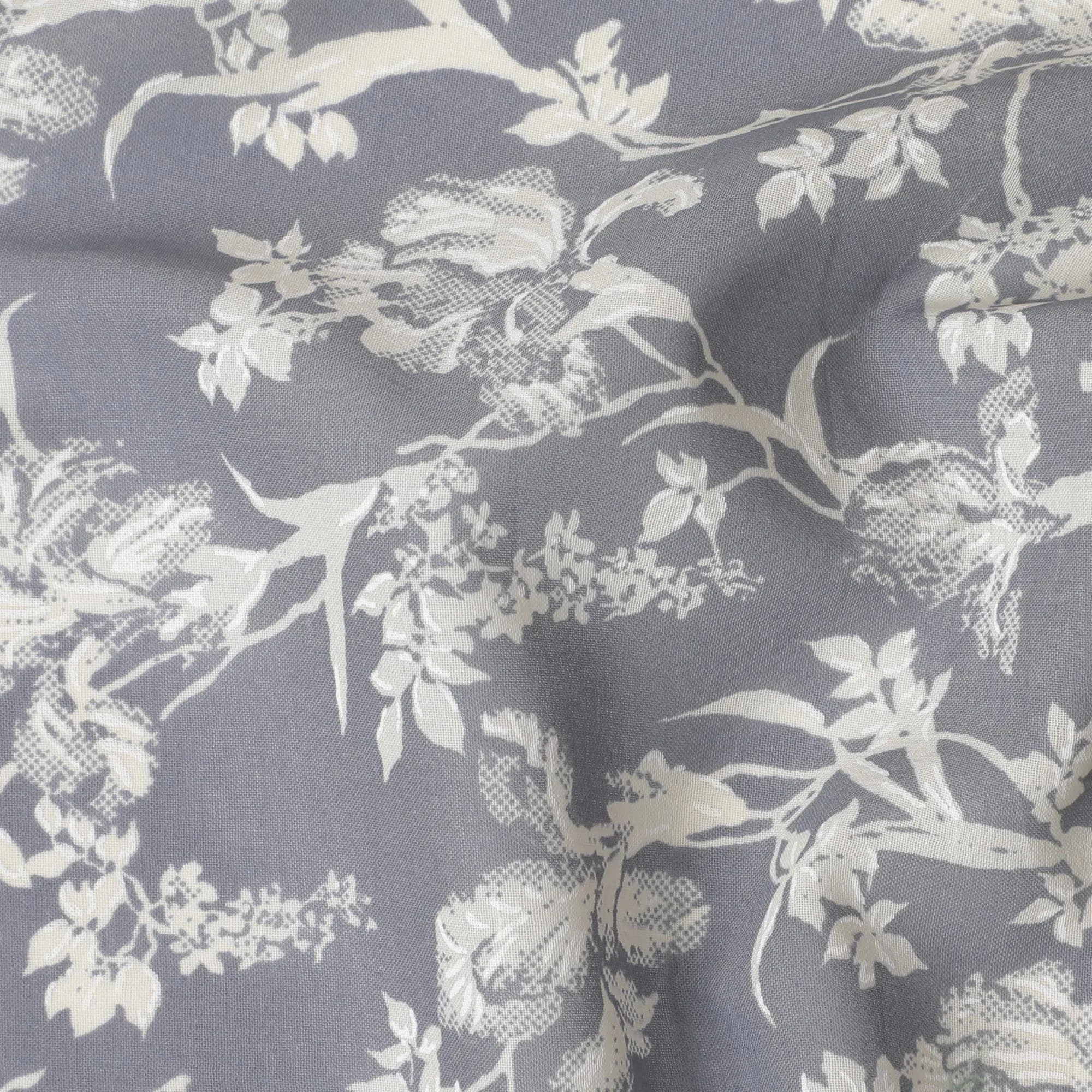 Cloud grey cotton voile fabric with beige print in floral design-D15147