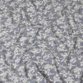 Cloud grey cotton voile fabric with beige print in floral design-D15147