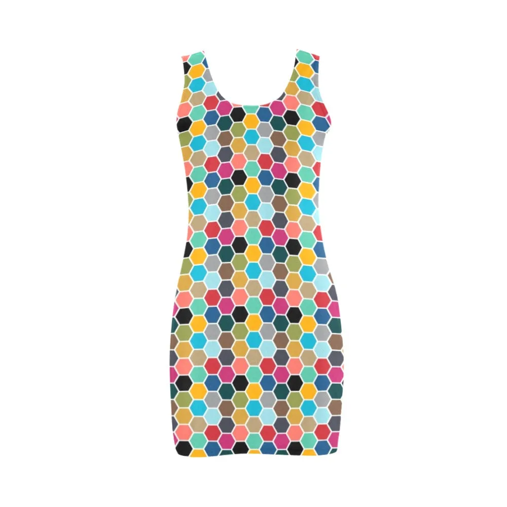 colorful hex swimwear print Medea Vest Dress (Model D06)