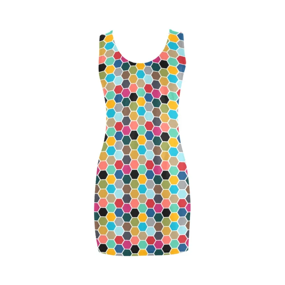 colorful hex swimwear print Medea Vest Dress (Model D06)