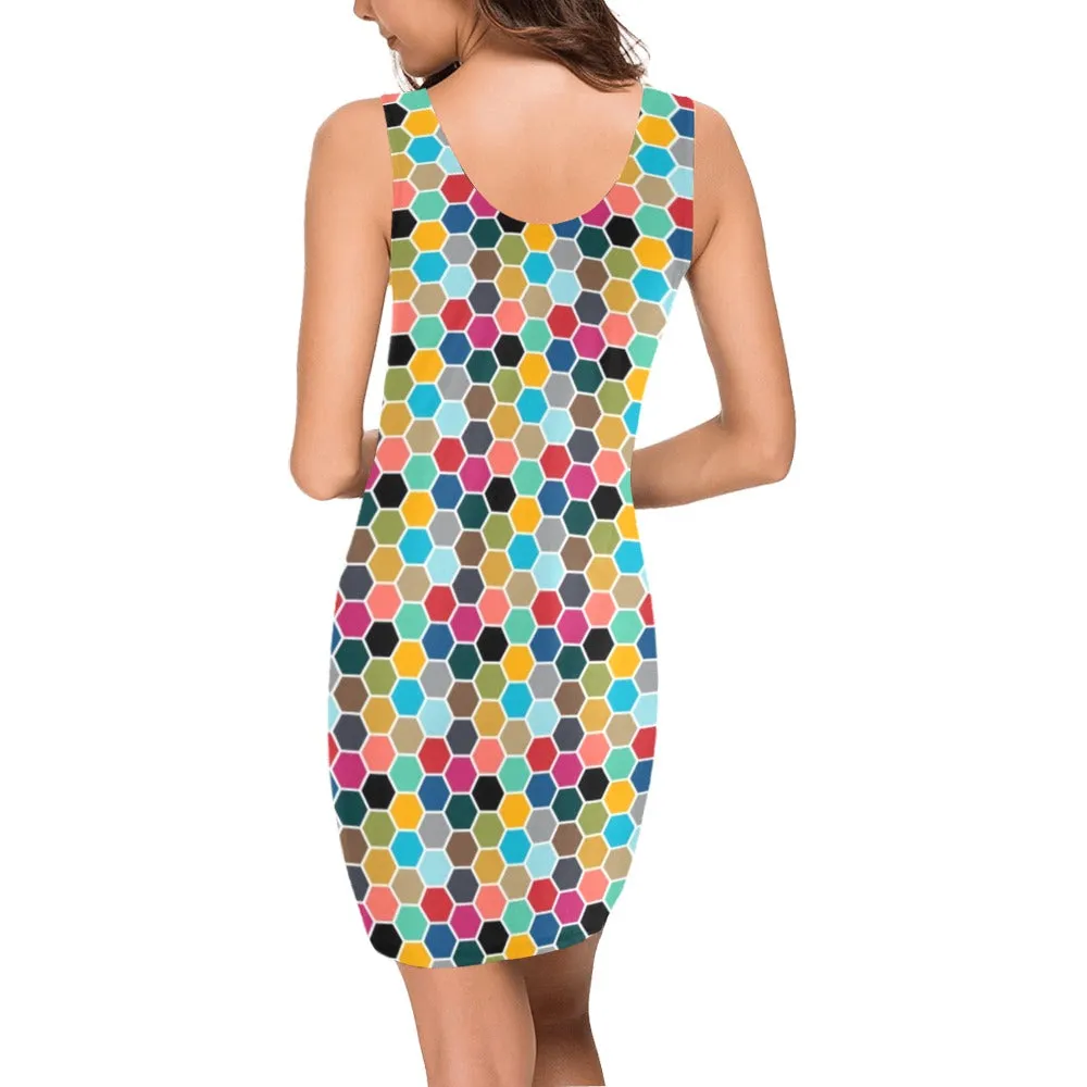 colorful hex swimwear print Medea Vest Dress (Model D06)