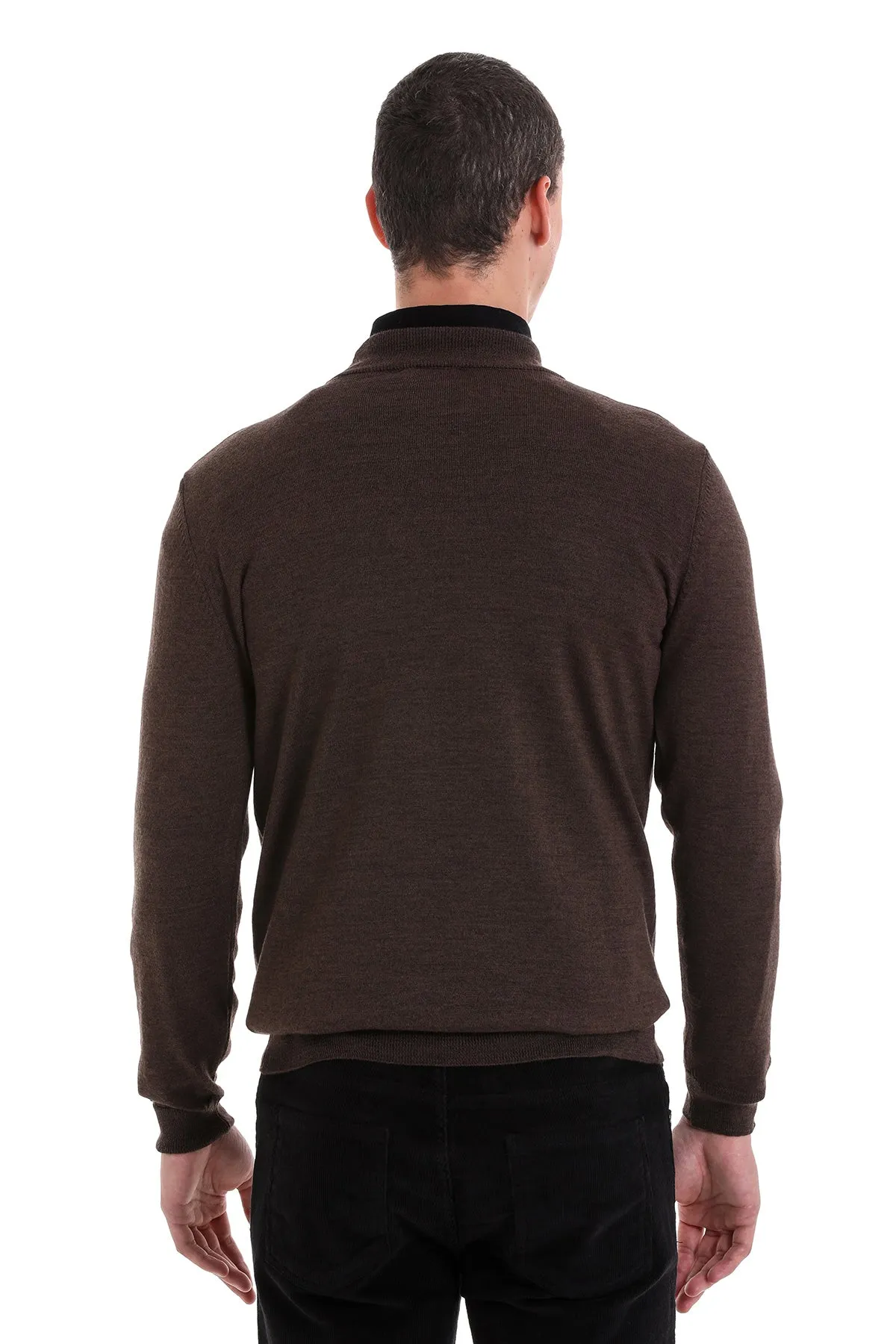 Comfort Fit Wool Blend Brown Mock Neck Sweater