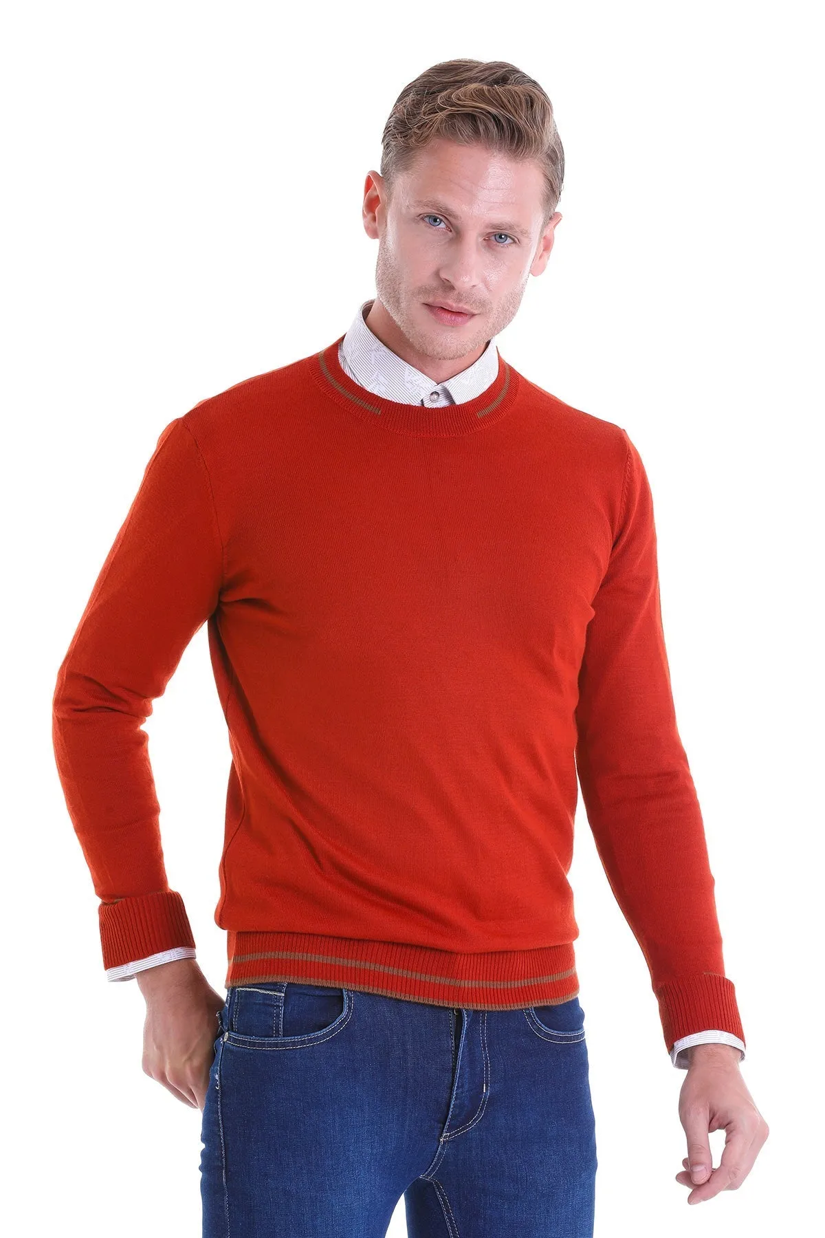 Comfort Fit Wool Blend Orange Crewneck Sweater