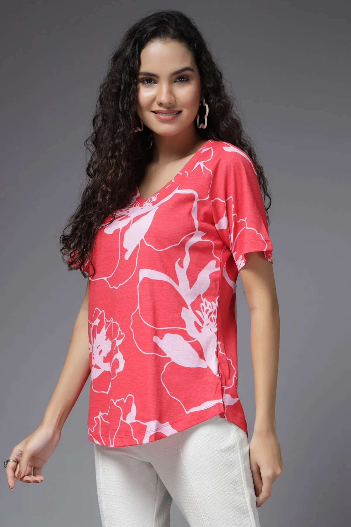 Coral Bloom Maternity Side-Zip Feeding Top