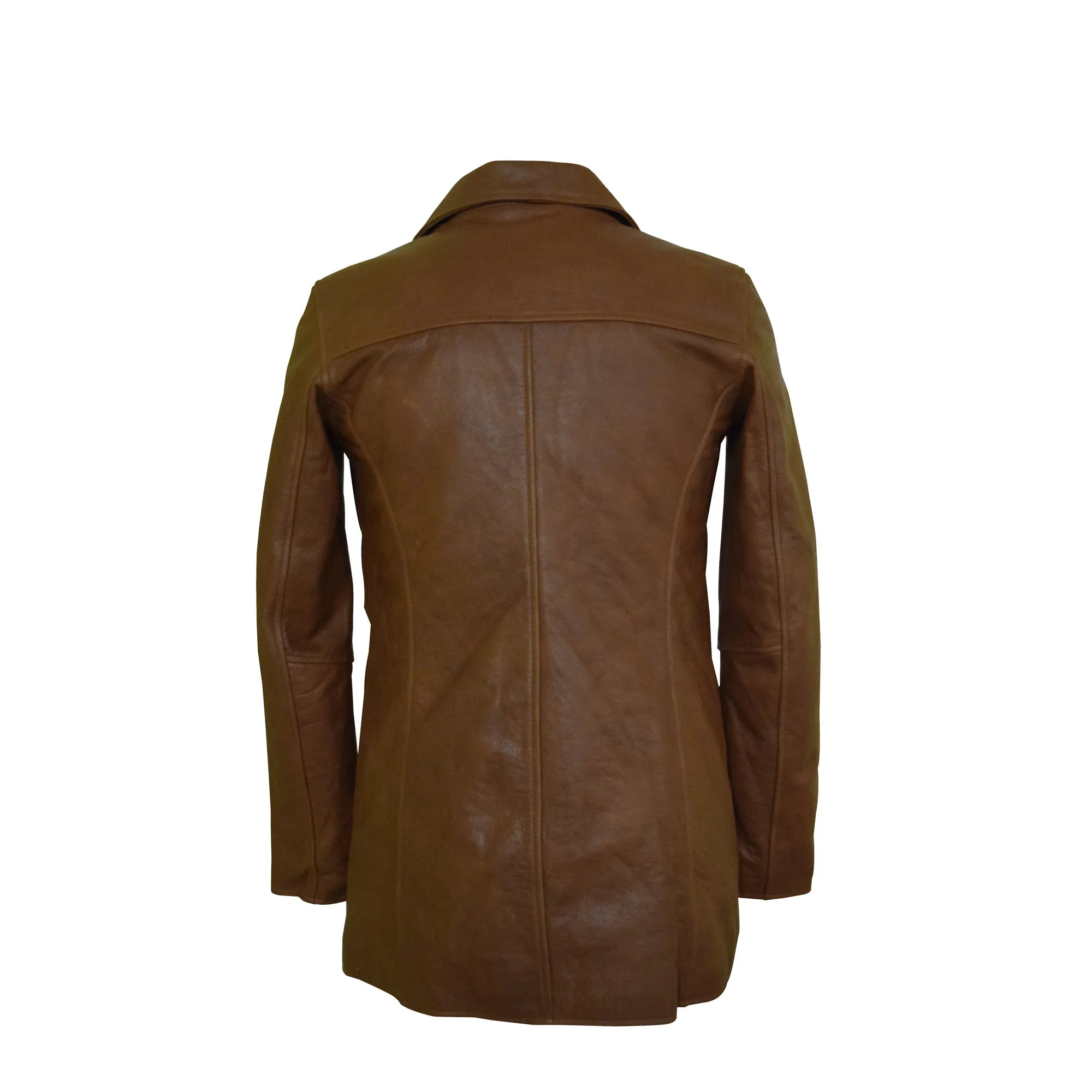 Corrina’s Camel Leather Peacoat