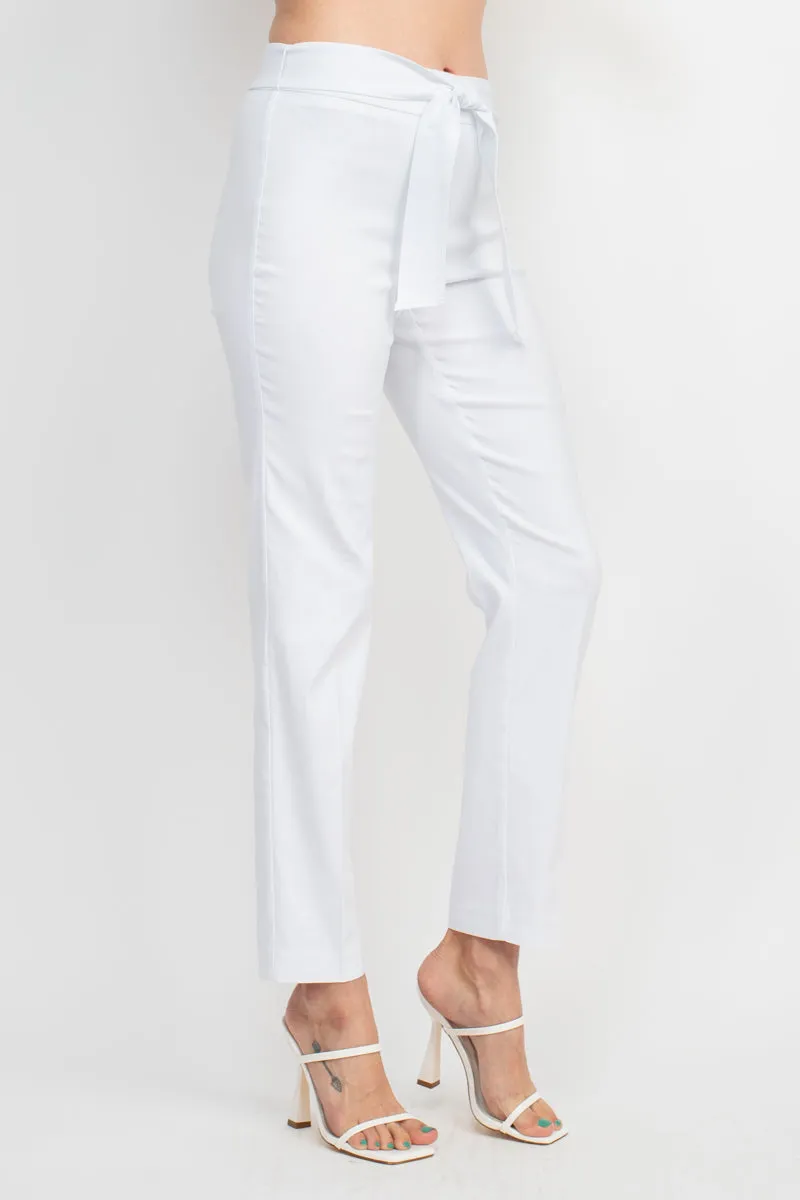 Counterparts Mid Rise Banded Waist Tie Waist Luxe Stretch Slim Leg Pant