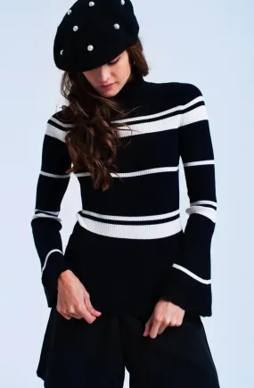 Cream Striped Turtleneck