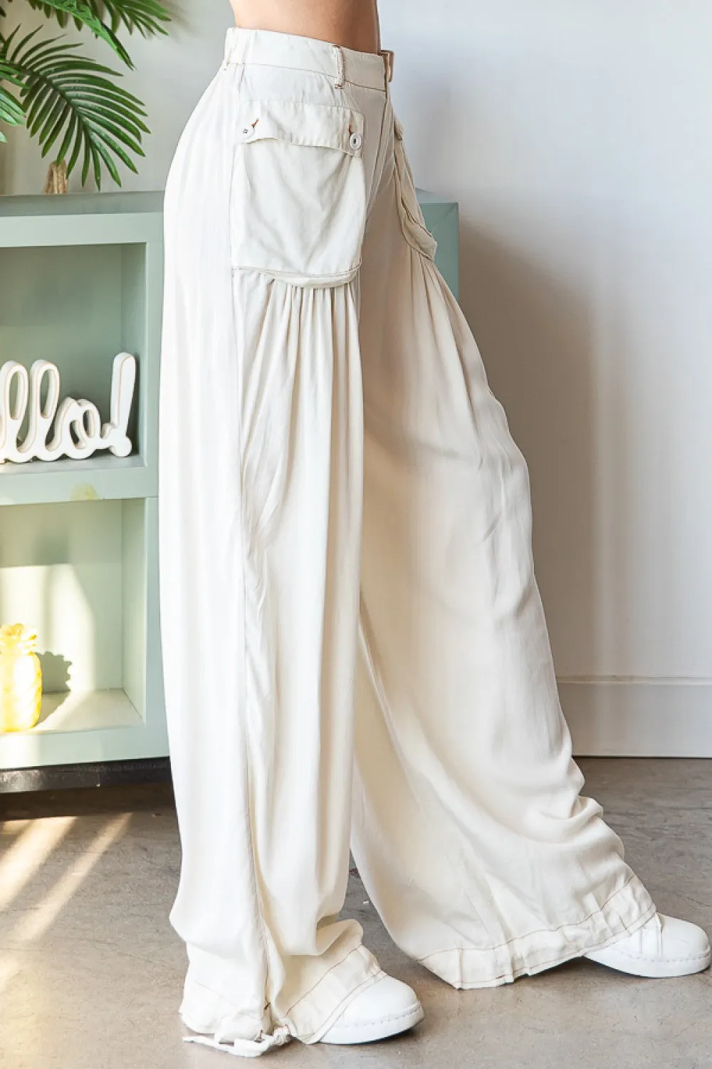 Cream Wide Leg Tencel Pants