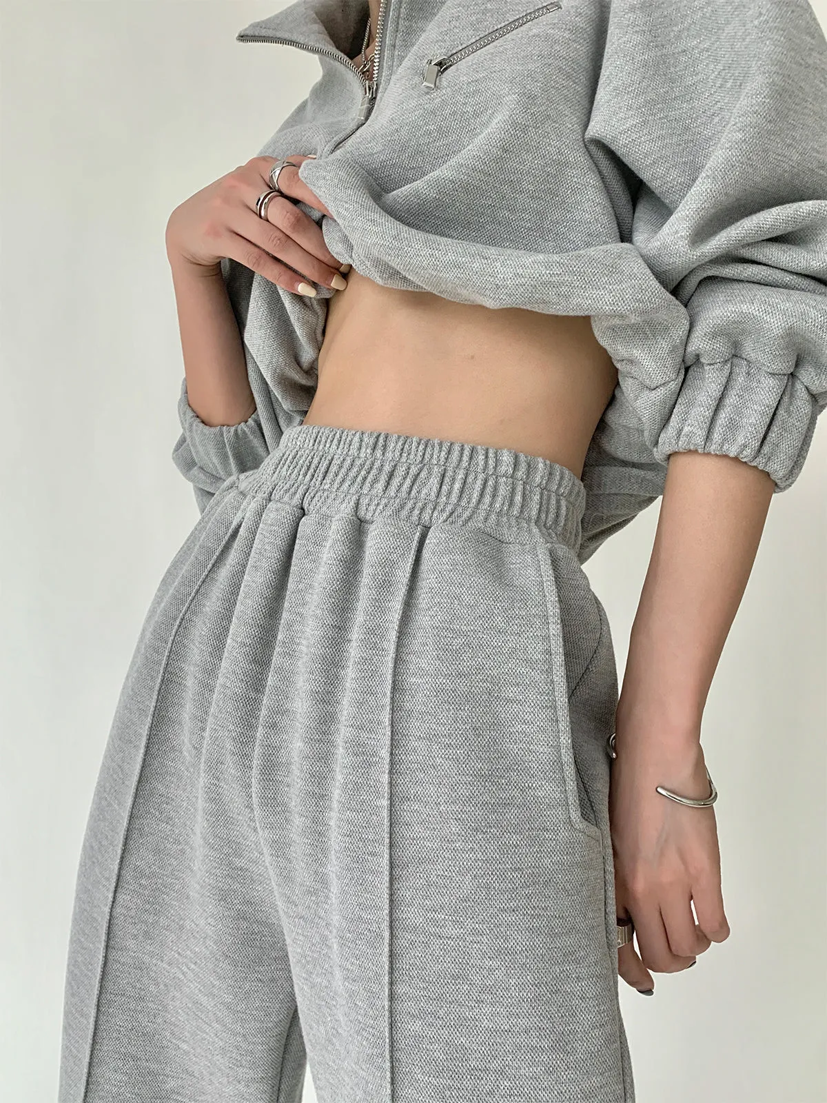 Cropped  Pullover Zip Sweatshirt  - Grey