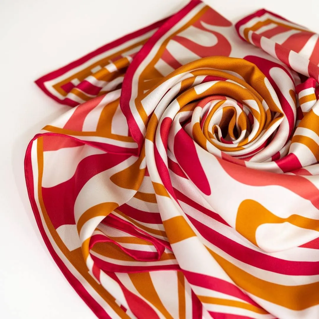 Curlfriend Collective Water Waves Mango/Hibiscus 100% Mulberry Silk Scarf