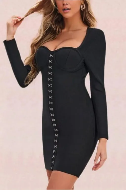 Dani Long Sleeve Mini Bandage Dress - Classic Black