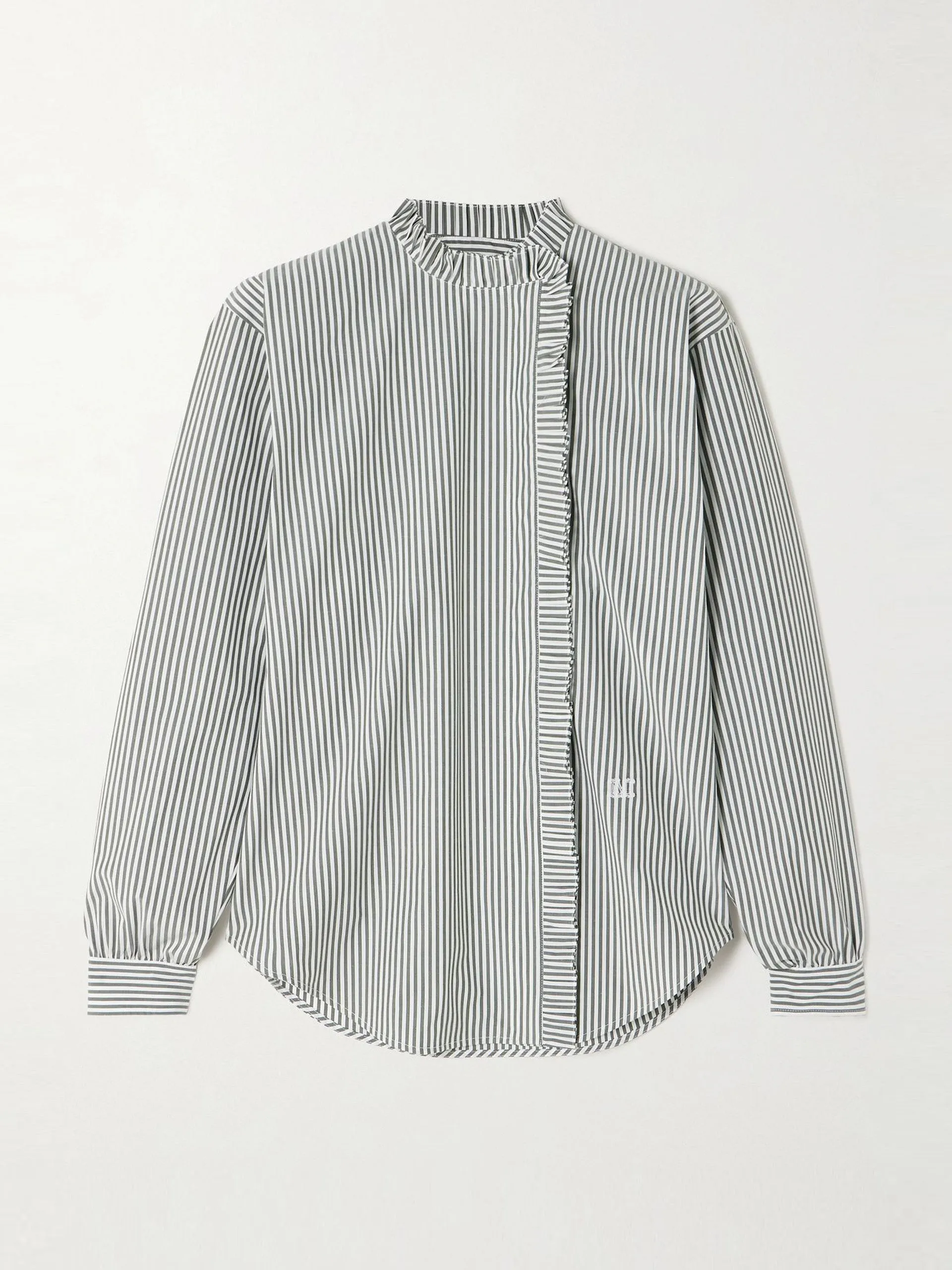 Didy logo-embroidered ruffled striped cotton-blend poplin shirt