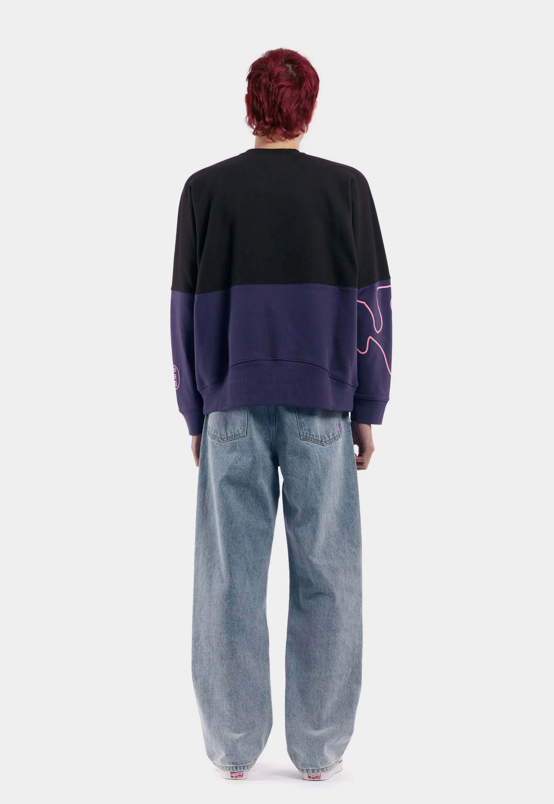 Disc Man Half Panel Crew Neck Sweater - Java Wisteria