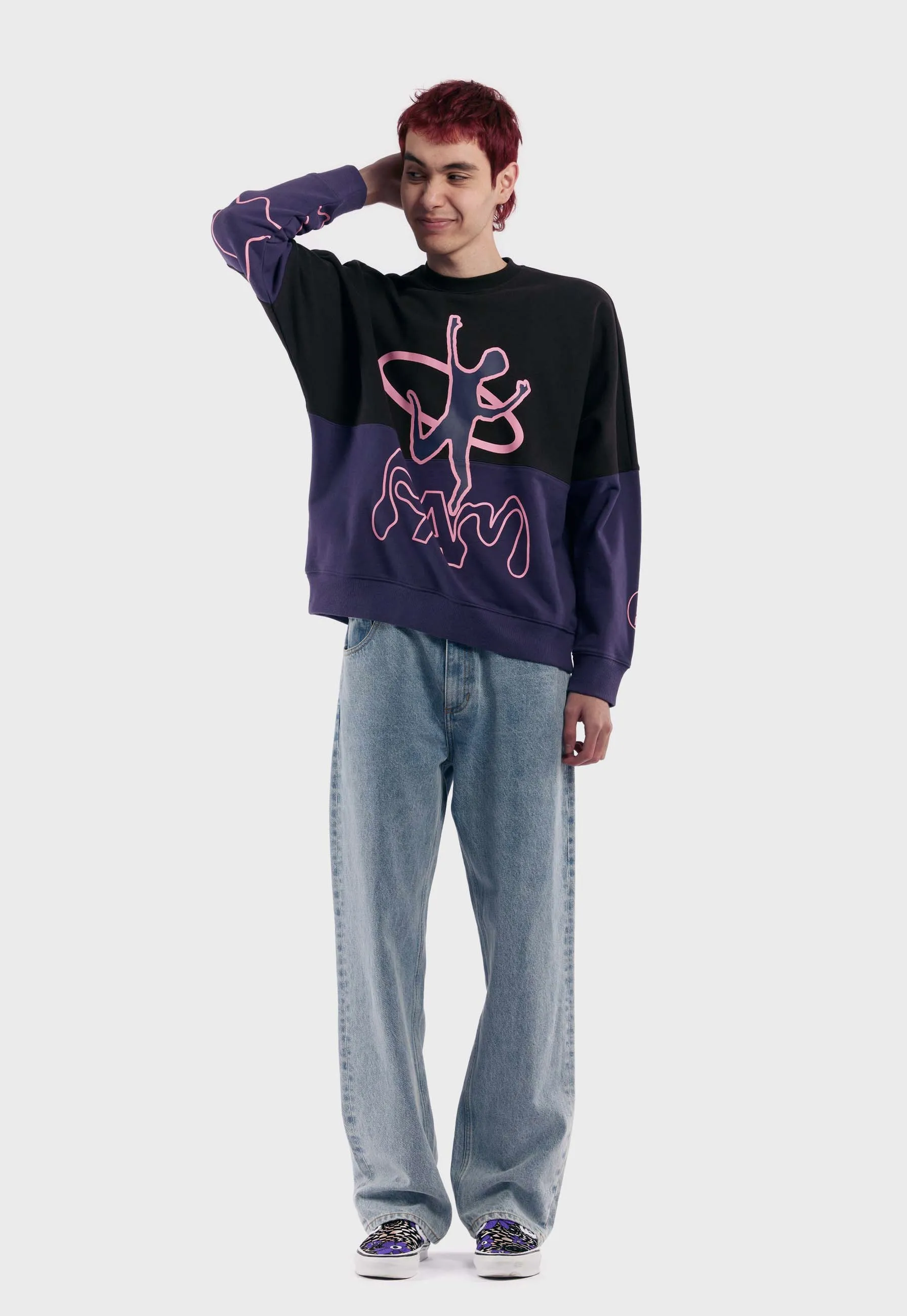 Disc Man Half Panel Crew Neck Sweater - Java Wisteria