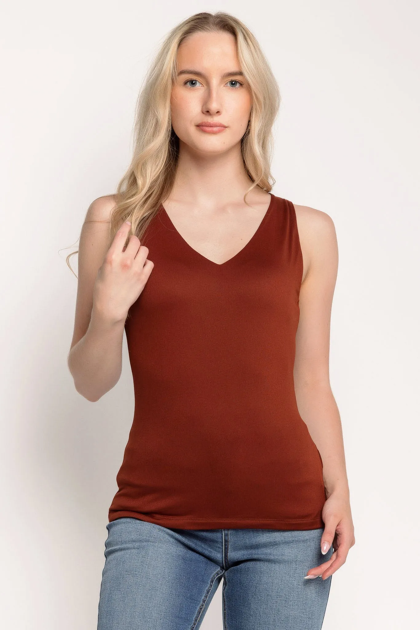 Double Brushed Sleeveless V-Neck