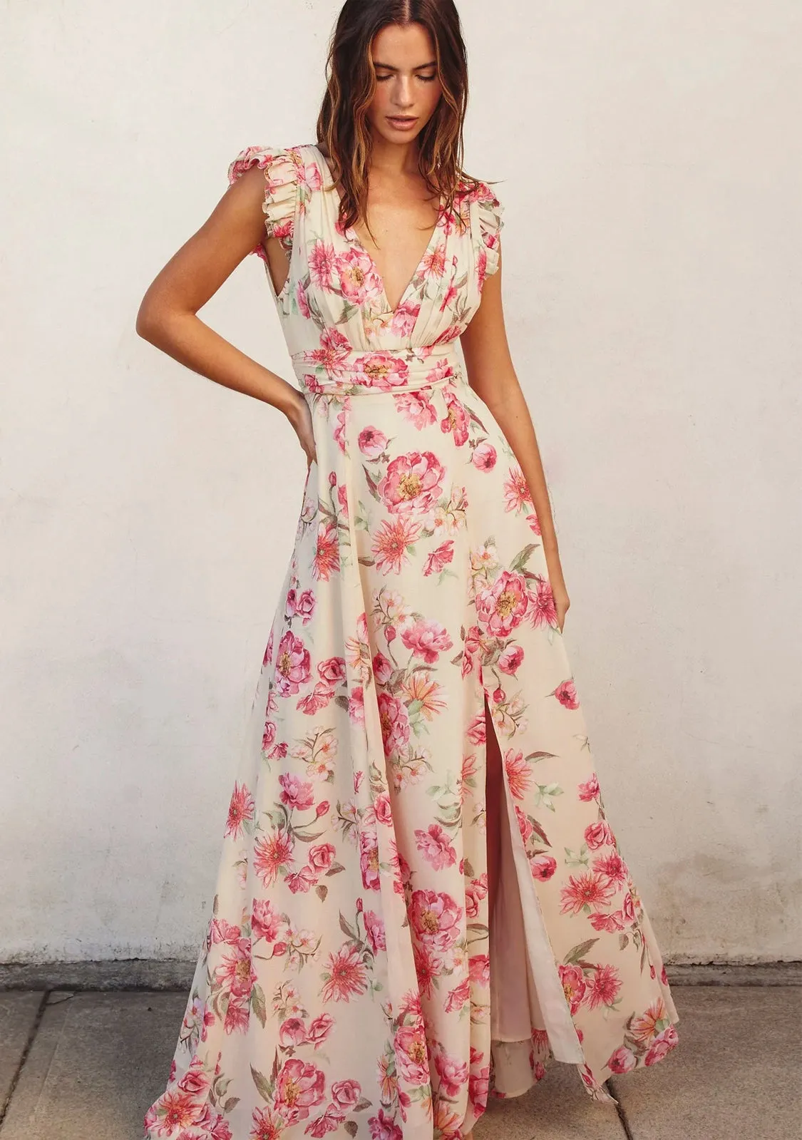 Dream Girl Plunging Tuck Maxi Dress