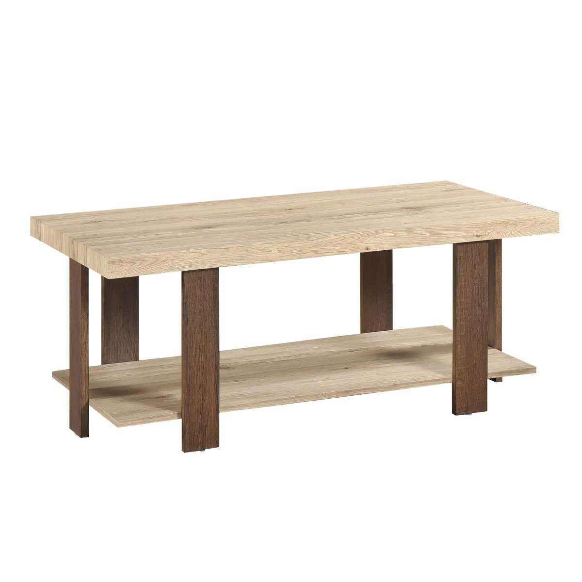 Dual-Tone Modern Coffee Table with Open Shelf - Rustic Oak & Dark Brown Finish