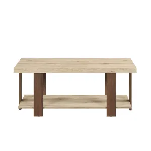 Dual-Tone Modern Coffee Table with Open Shelf - Rustic Oak & Dark Brown Finish