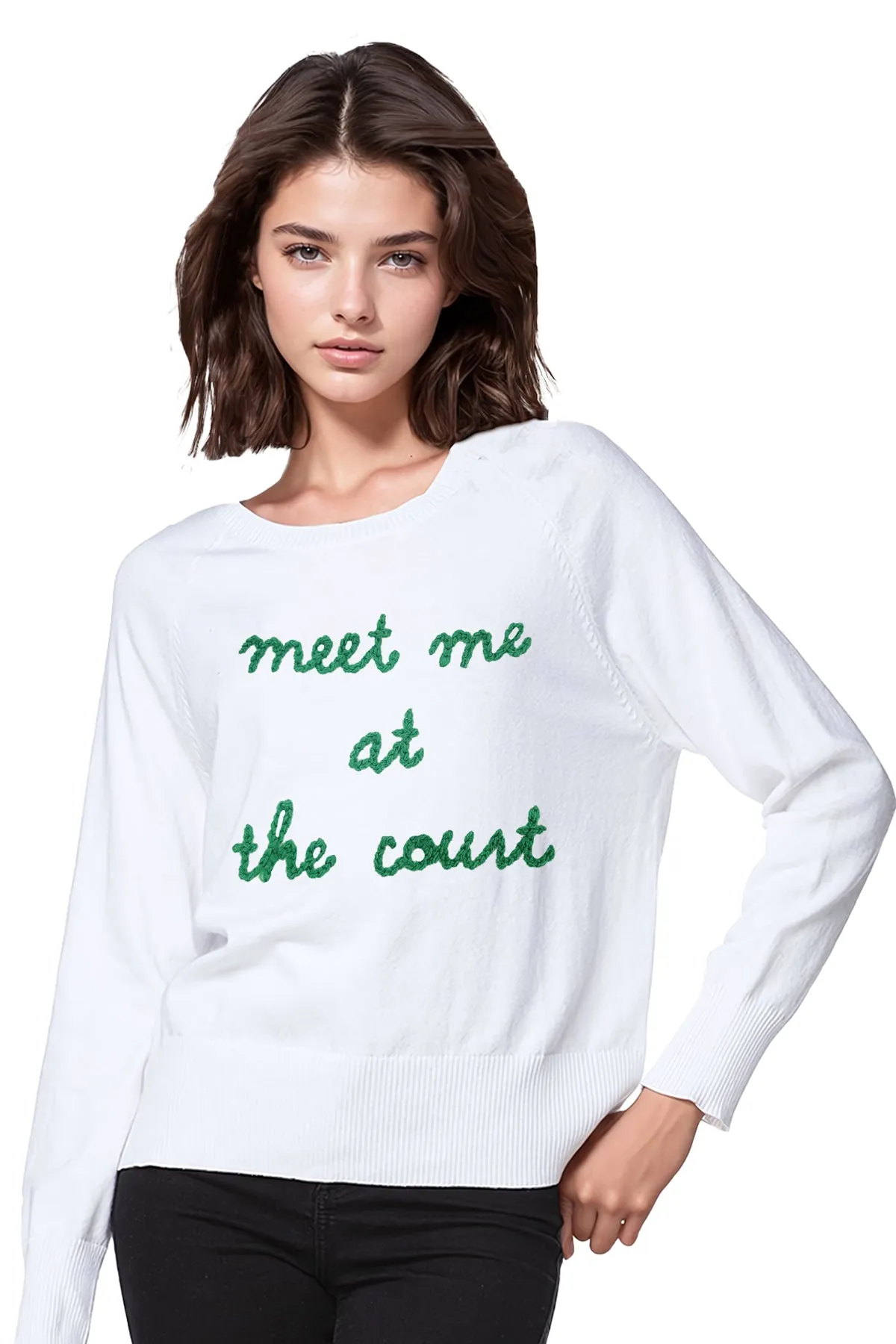 Eco Cotton Crewneck Sweater with Embroidery "meet me at the court"