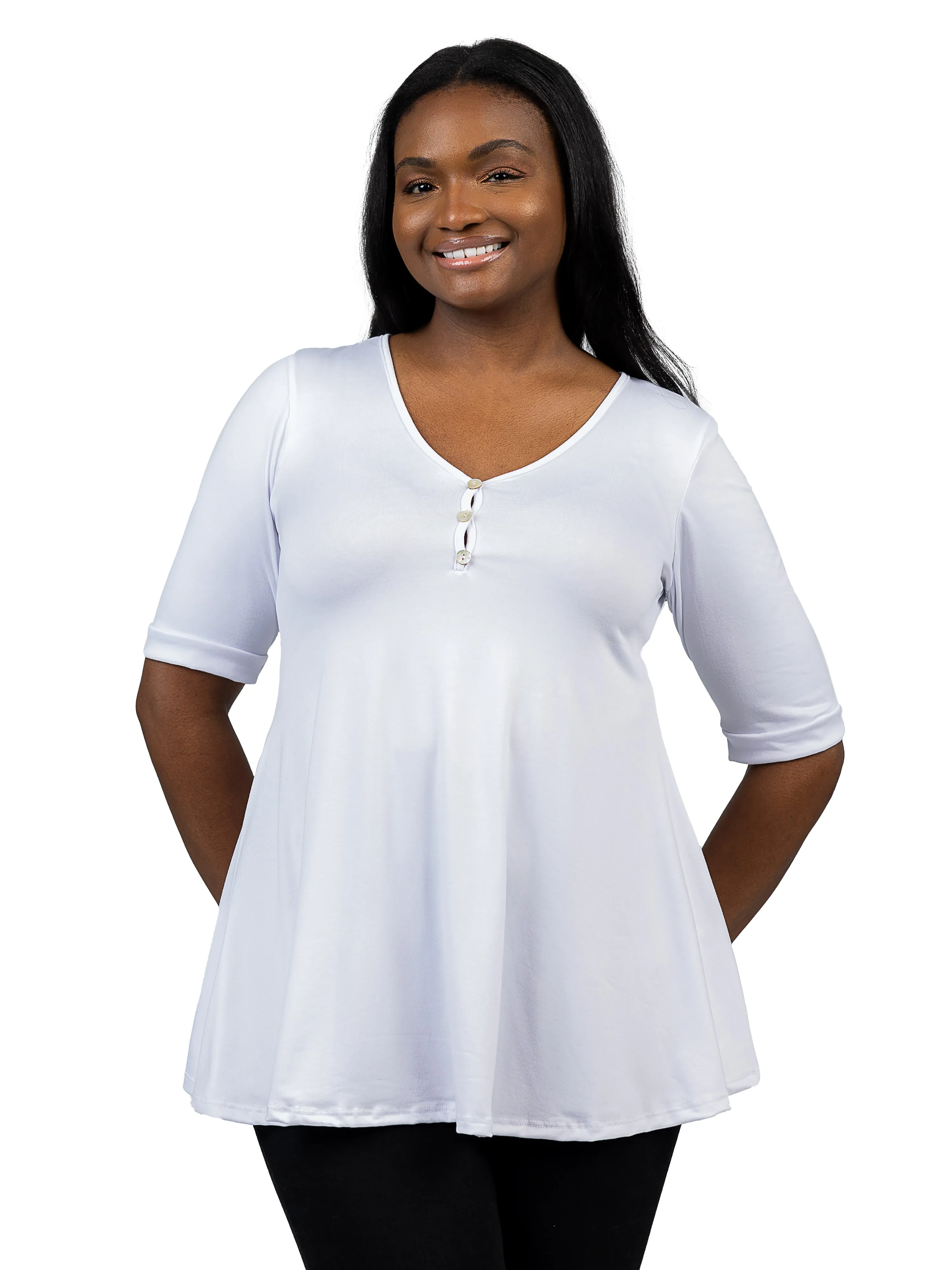 Elbow Sleeve Henley Plus Size Tunic Top