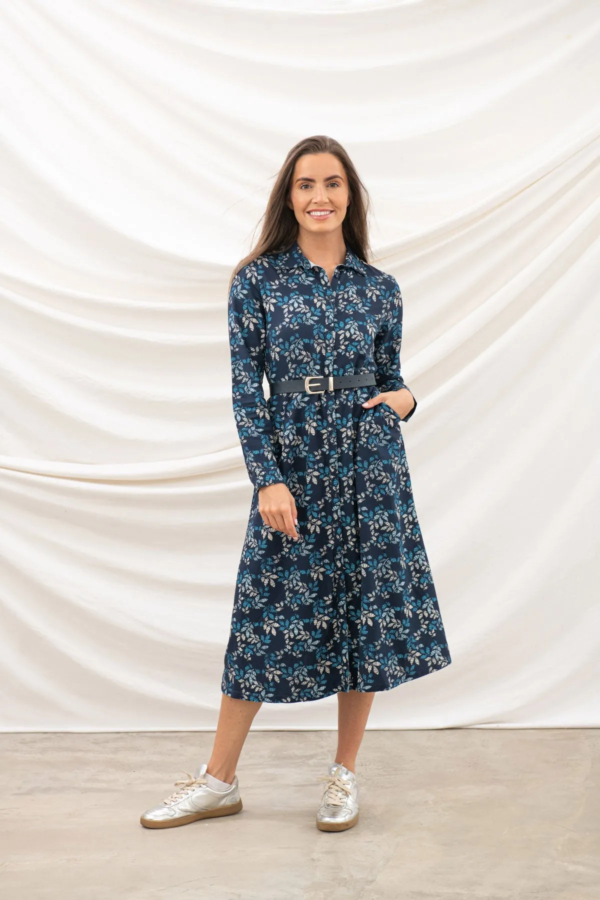 Elsie Dress - Navy Leaf