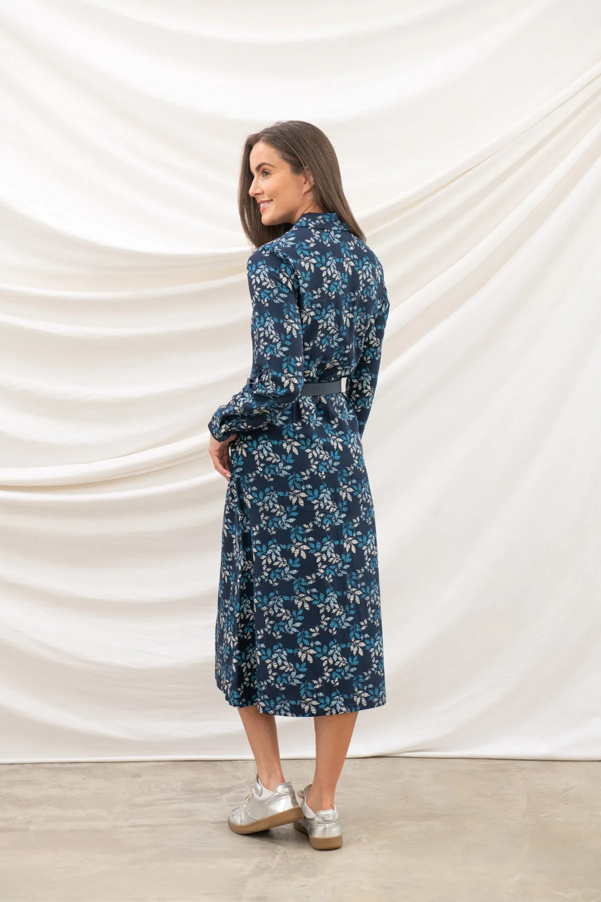 Elsie Dress - Navy Leaf