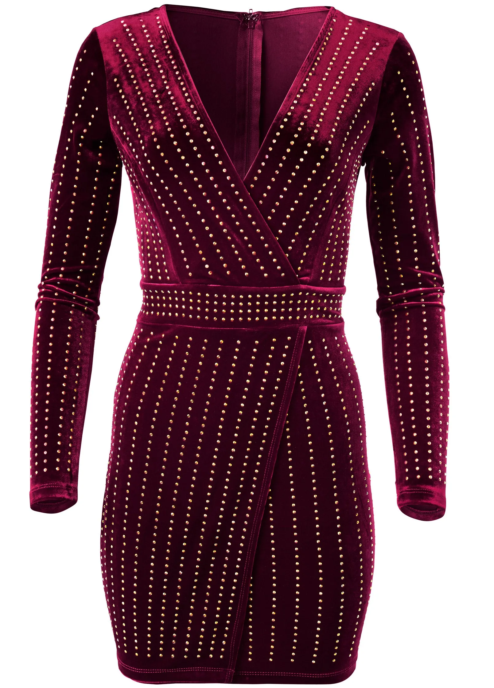 Embellished Velvet Dress - Burgundy Multi