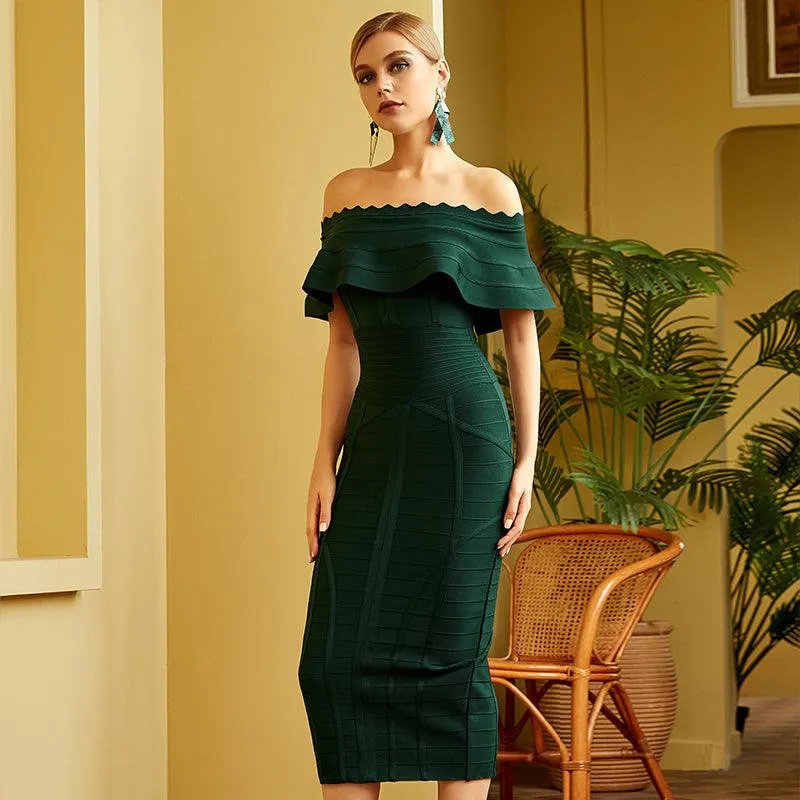 Emerald Green Off Shoulder Bandage Dress