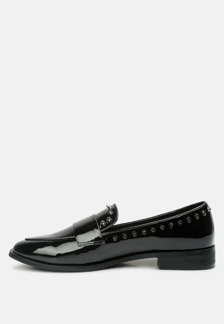 EMILIA Black Patent Stud Penny Loafers