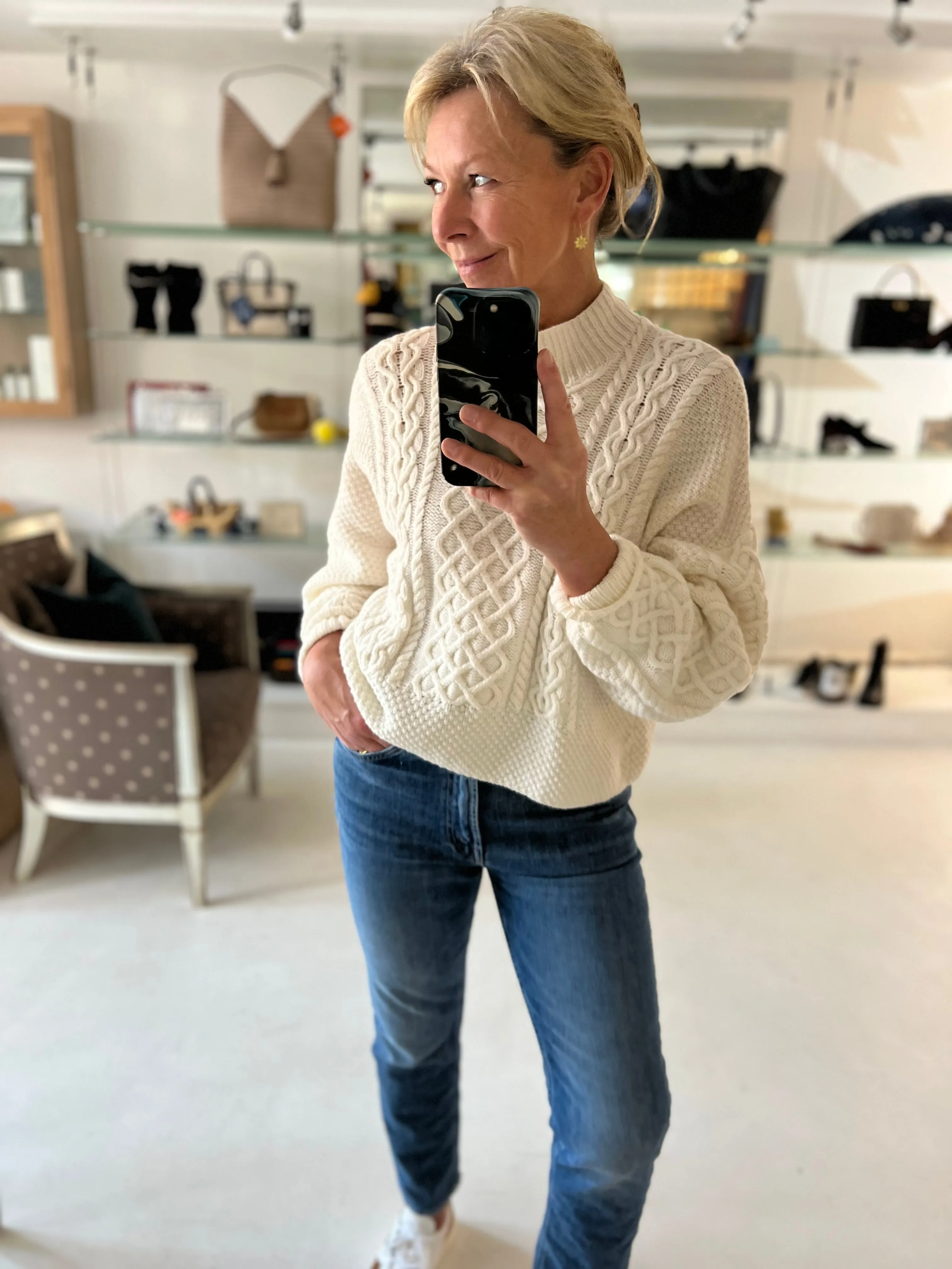 English Weather Cream Cashmere Aran Sweater