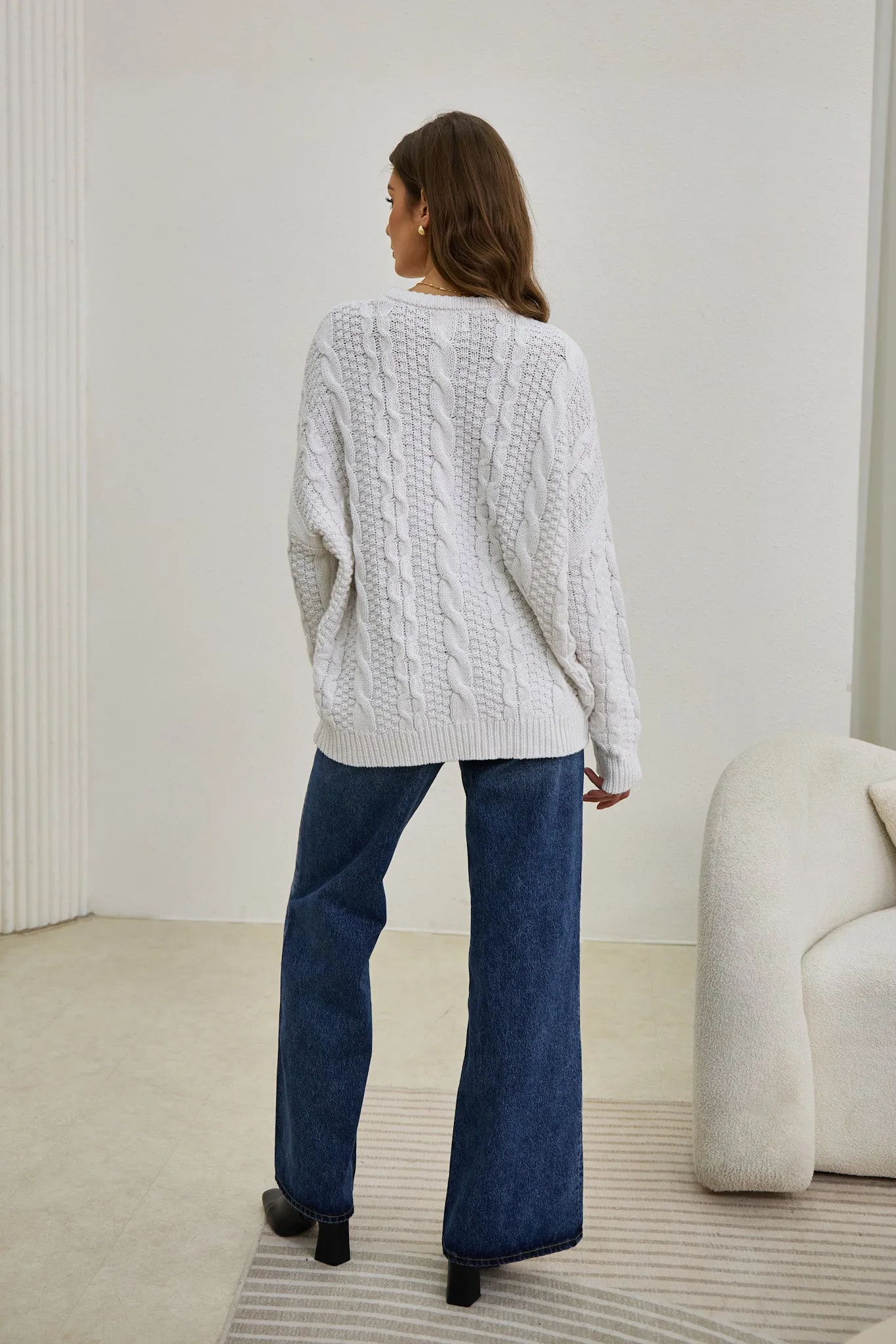 Faith White Cable Knit Sweater