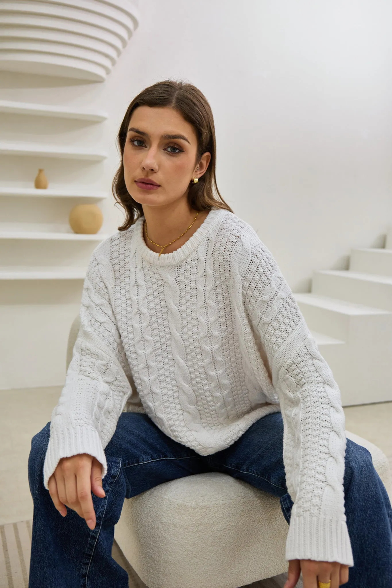 Faith White Cable Knit Sweater