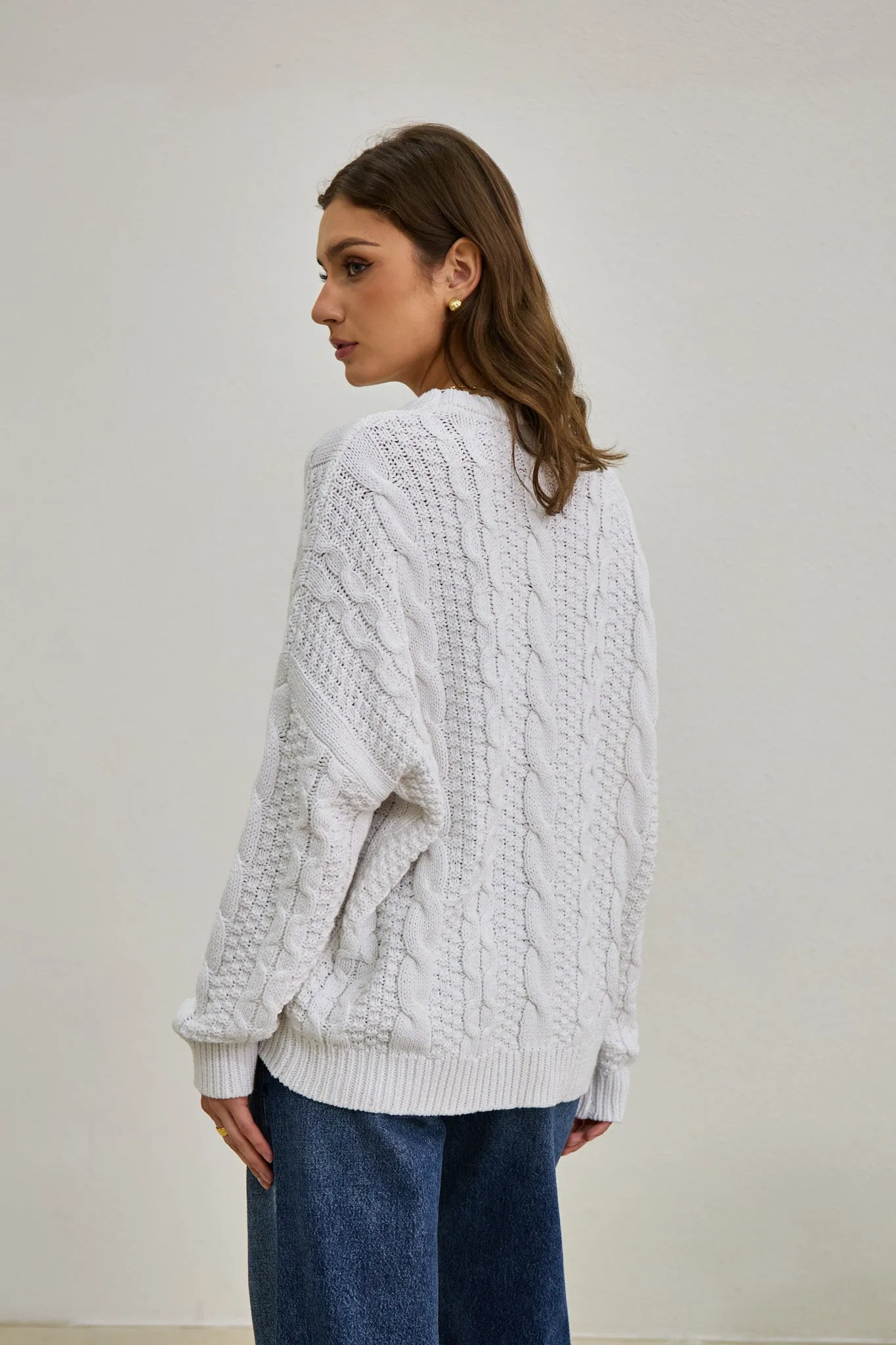 Faith White Cable Knit Sweater