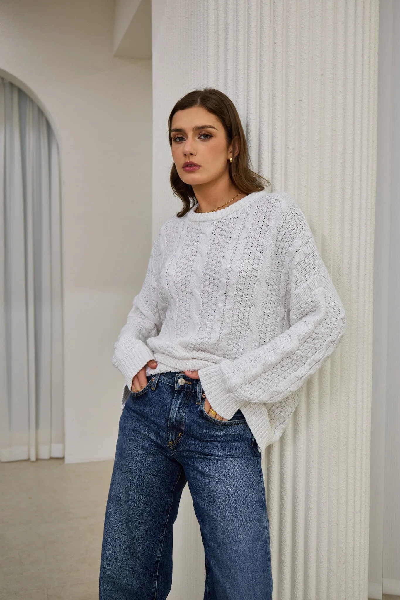 Faith White Cable Knit Sweater