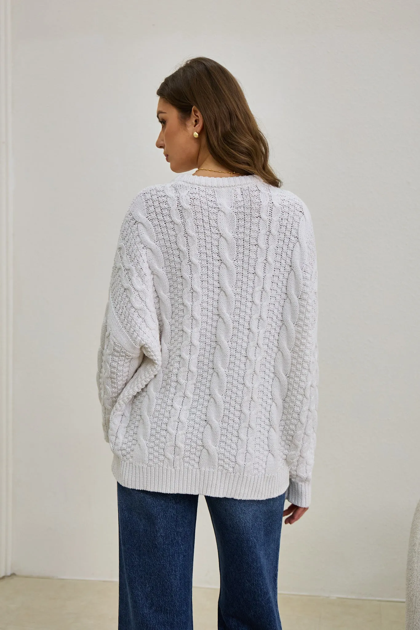 Faith White Cable Knit Sweater