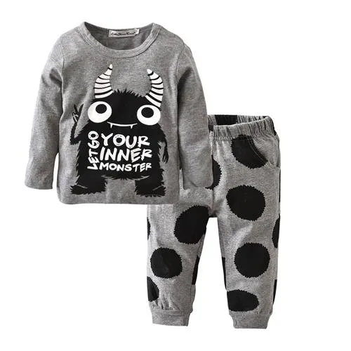 Fashion Baby Clothing Set Long Sleeved Let Go Your Inner Monster T-shirt Pants 2 Pcs