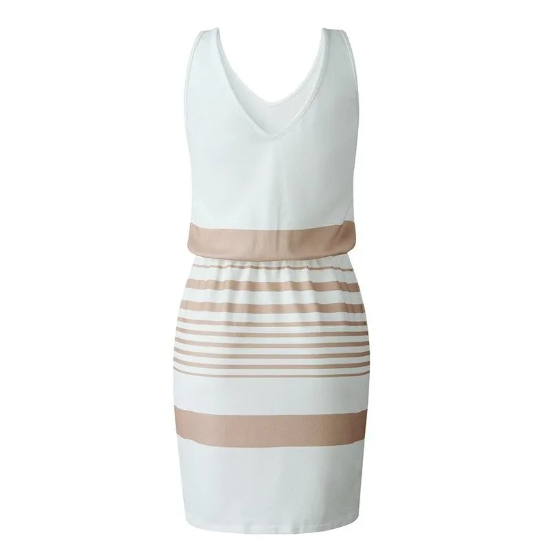 Fashion Stripes V-neck Irregular Vest Style Halter Tie Bodycon Office Short Dress