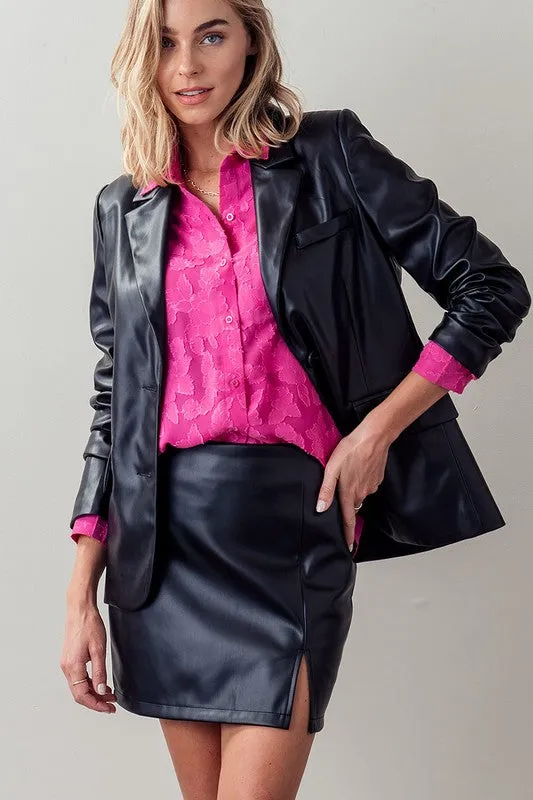 Faux Black Leather Blazer