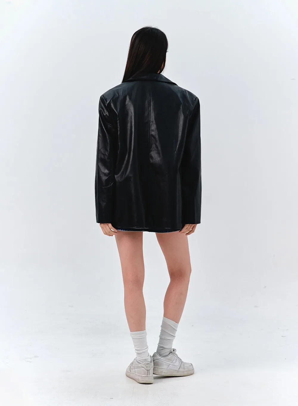 Faux Leather Blazer Jacket OO316