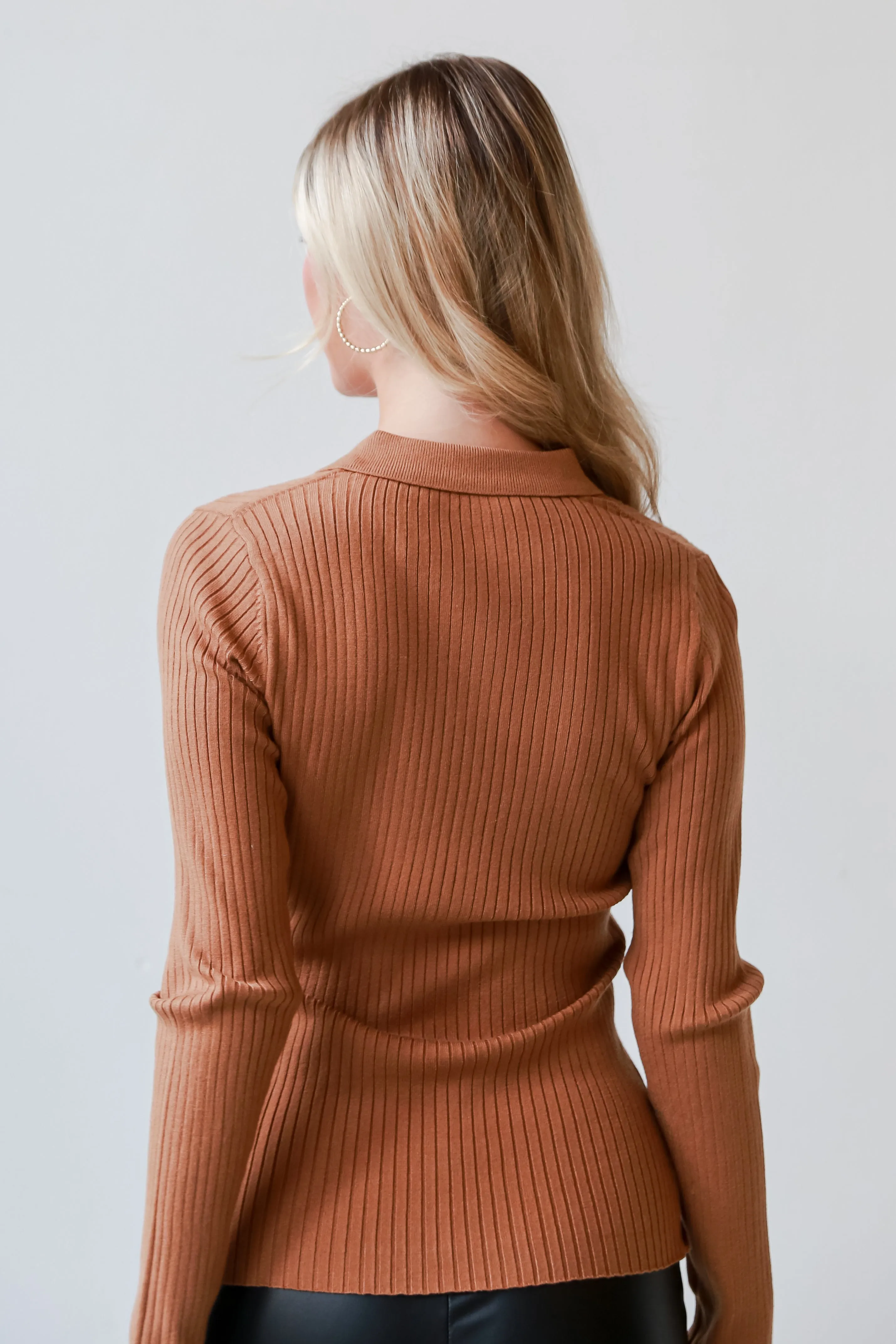 FINAL SALE - Tell You Everything Camel Ribbed Knit Button-Up Top