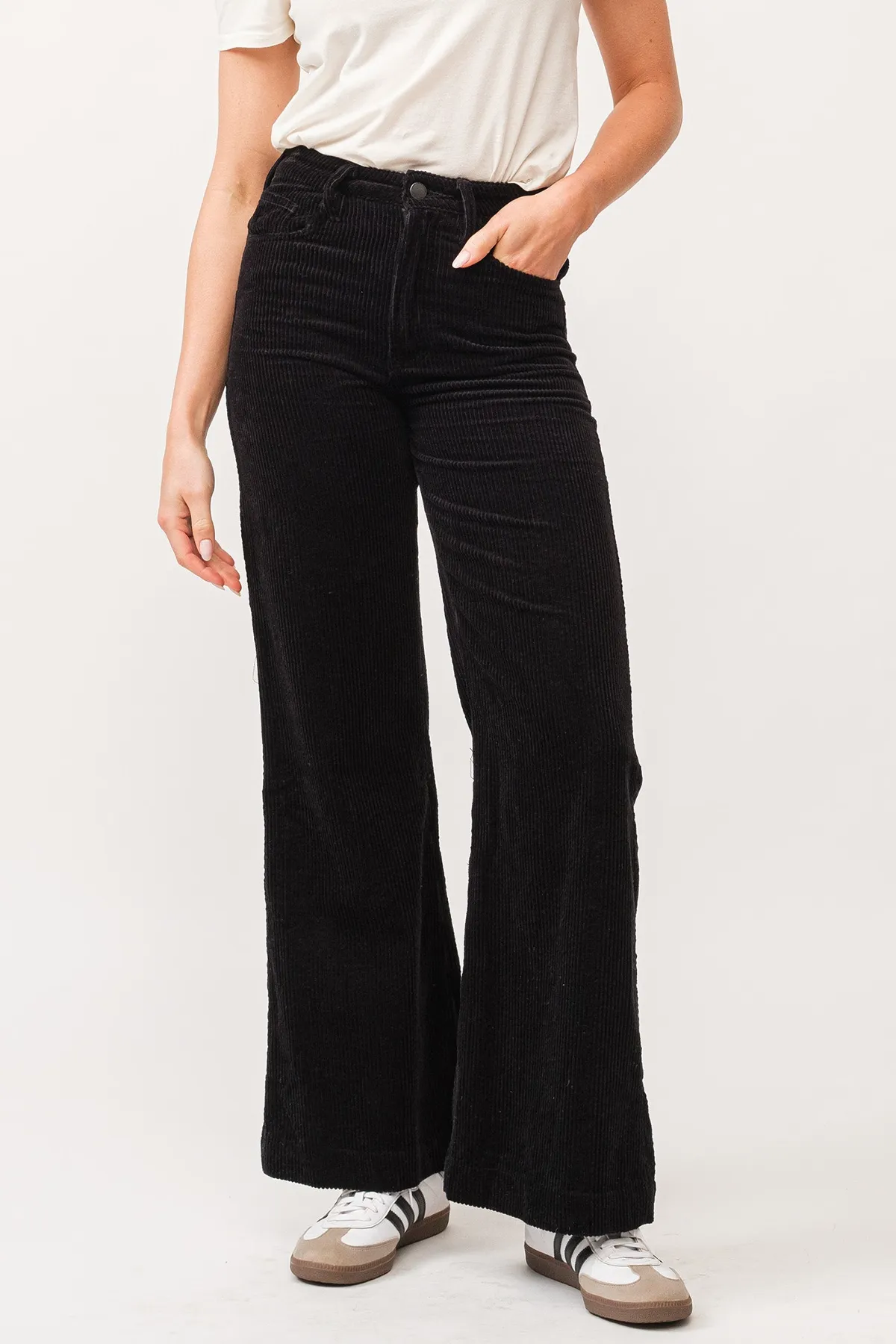 Fiona High Rise Wide Leg Jean | Black Corduroy