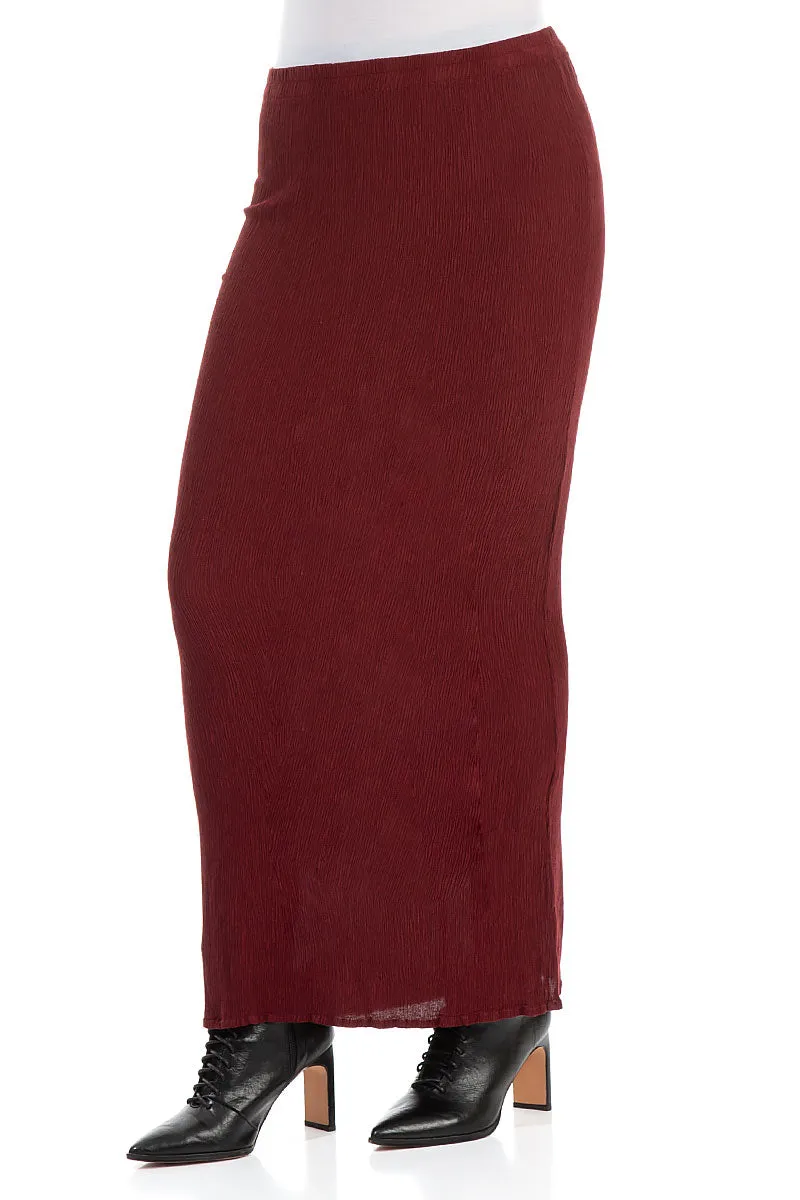 Fitted Crinkled Red Silk Viscose Maxi Skirt