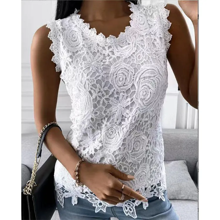 Flowers Lace Vest Women Summer Tops S-5XL