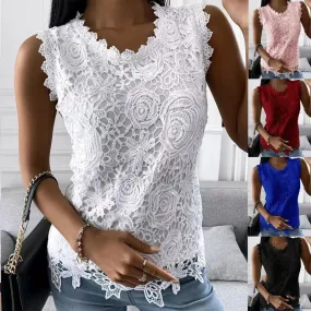 Flowers Lace Vest Women Summer Tops S-5XL