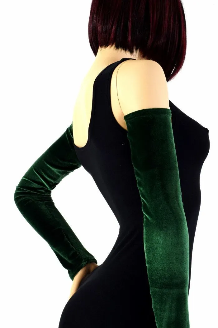 Forest Green Velvet Arm Warmer Sleeves