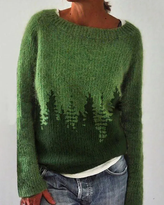 Forest pattern pullover sweater