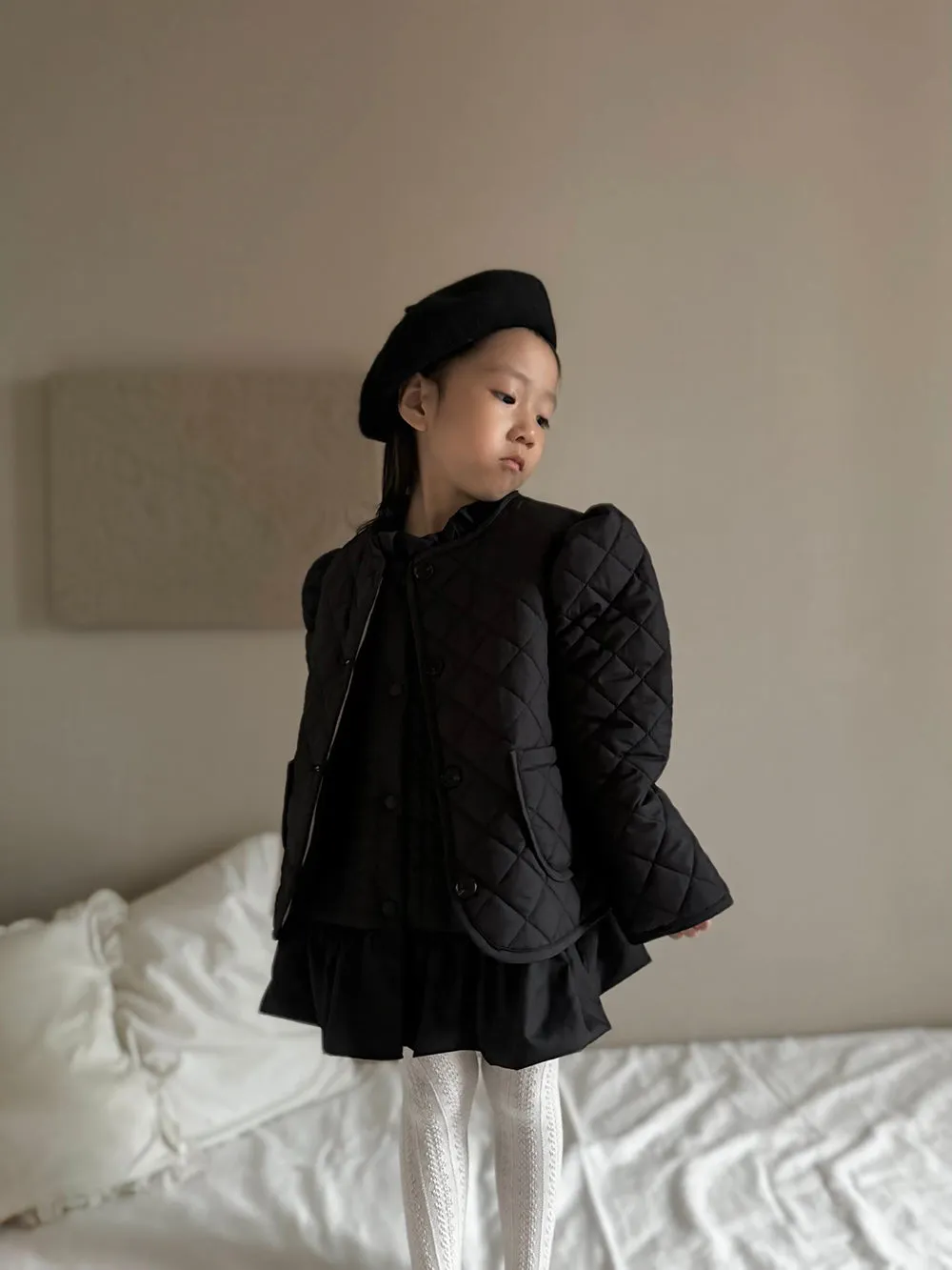 Frill Quilted Vest _ Black