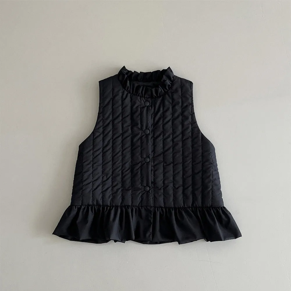 Frill Quilted Vest _ Black