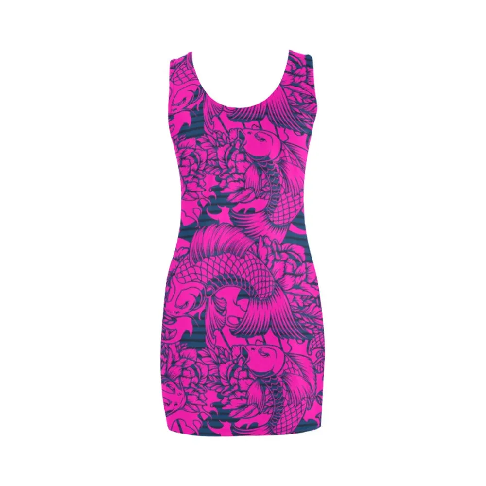 fuchsia pisces print 2 Medea Vest Dress (Model D06)