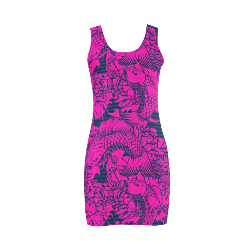 fuchsia pisces print 2 Medea Vest Dress (Model D06)